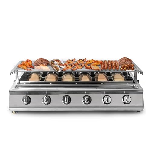 Parrilla portátil de gas para barbacoa, 6 quemadores, LPG, con bandeja antiadherente para jardín, patio y camping
