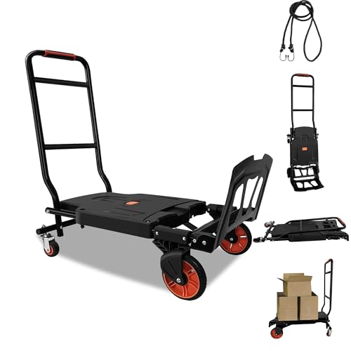 2-in-1 Folding Sack Truck & Platform Trolley 180kg Heavy Duty Hand Truck Dolly with Silent 360° Casters, Lightweight Sack Barrow Compact Storage for Home, Commercial, Office & Garden Use, Tool-Free