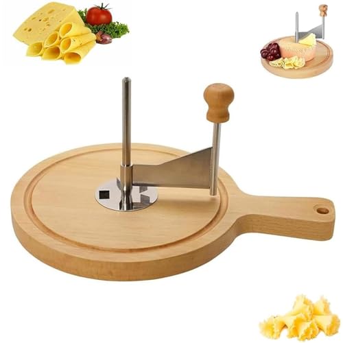 Cheese Curler Wheel - Stainless Steel Cheese Shaver with Wood Base, Multifunctional Cheese Slice Design Tools, for Cheeses Wheel and Chocolate Professional Kitchen Tool (B,Without Cover)