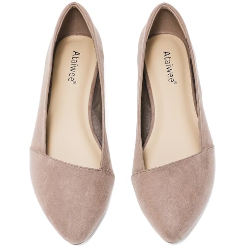 Image of Ataiwee Women's Wide Flat Shoes Pointed Elegant Ballet Flats.