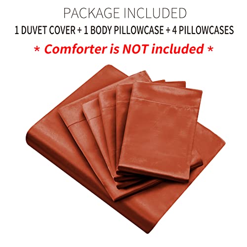Image of Ersmak 6 Pieces Satin Duvet Cover King Size Luxury Silky Bedding Duvet Cover Set with 1 Soft Duvet Cover, 4 King Pillowcases and 1 Body Pillowcase, Rust Orange