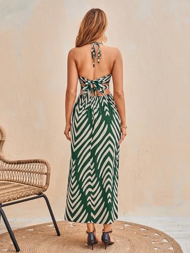 Image of SweatyRocks Women's High Split Tie Backless Cut Out Halter Maxi Dresses Boho Vacation Long Dress