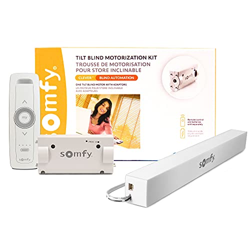 Somfy Clever DIY Tilt Blind Motor Kit - Fits Your Existing Horizontal Blinds - Smart Motorized Blinds That Work With Alexa - Auto Electric Blinds - Includes Somfy Remote, Motor, and Charger - #9028007