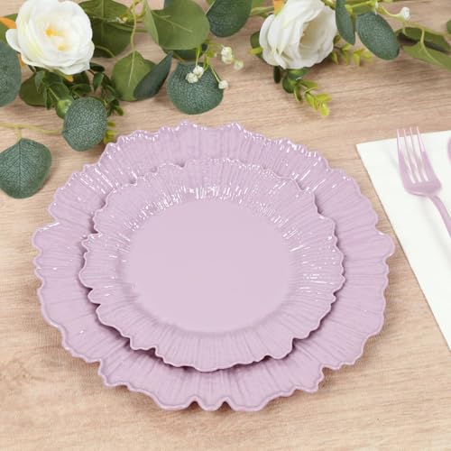 TCF Linen 20 Pack 7 Inch Lavender Lilac Reef Design Plastic Plates â€“ Elegant Disposable Appetizer Dessert Salad Plates â€“ Reef Rim Party Tableware for Wedding Reception Banquet and Upscale Occasions