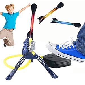 Hudhowks Luchttraketspeelgoed voor kinderen, springraketset, led-raketwerper met leerhandleiding, pedaalpomp…