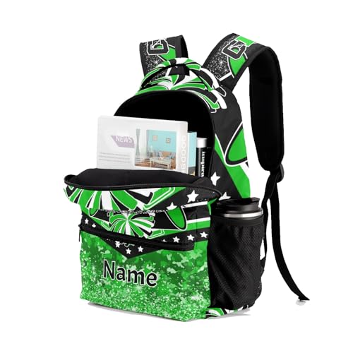Custom Cheer Green Cheerleader Waterproof Backpack Casual School Bags Bookbag Daypack for Birthday Holiday Gift4