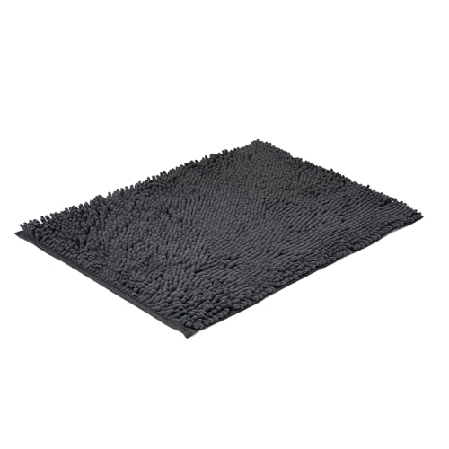 MOPAREL Alfombra de Baño Antideslizante y Muy Absorbente Shaggy de 60x40cm. Alfombrilla para Bañera y Ducha Extra Suave y Súper Cómoda de Microfibras de Chenilla. Color Gris Oscuro