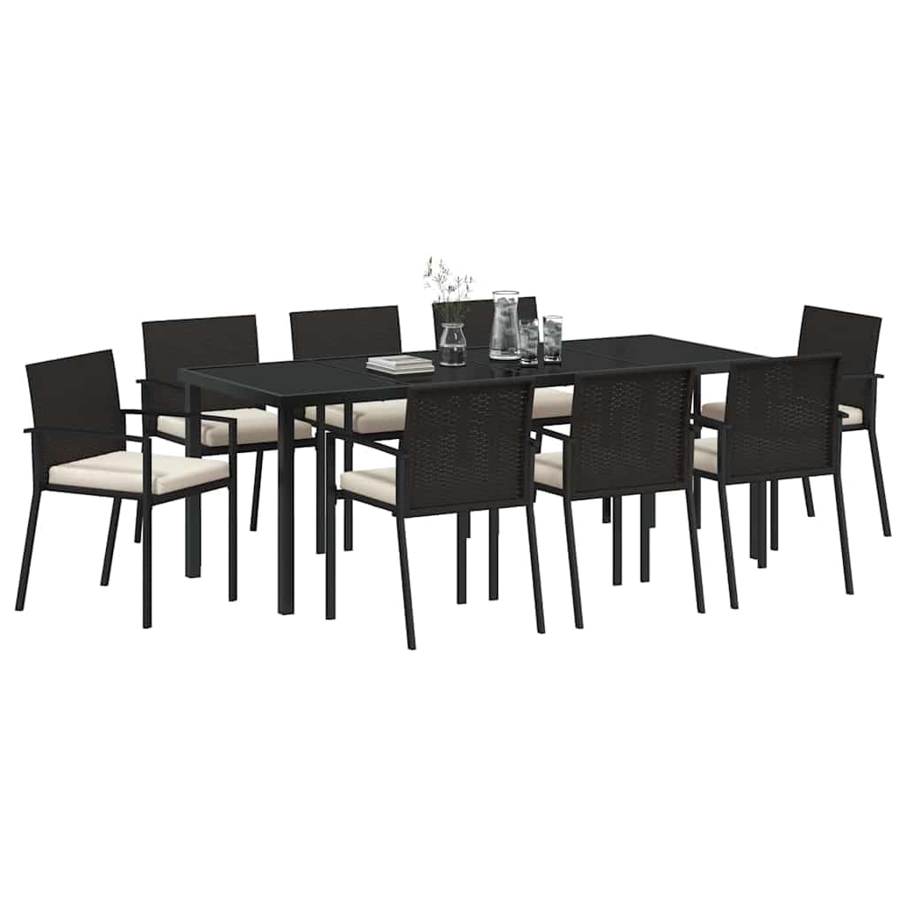 vidaXL Set da Pranzo per Giardino 9 PCS Nero Poly Rattan, Set di mobili da Giardino e terrazza, Rettangolare, Moderno, Ideale per pranzi, Feste e Relax all'aperto