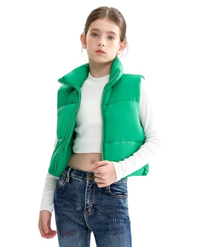 Image of maoo garden Girls Winter Puffer Vest Faux-Down Short Cropped Lightweight Water-Resistant Big Girls Sleeveless Jacket