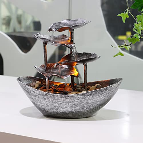 Lotus Leaf Cascade water Feature, Creative Cascading water Fountain, Garden water Feature Fountain met LED-verlichting, USB Charging, Indoor Outdoor Tabletop Fountain,C - Afbeelding 4