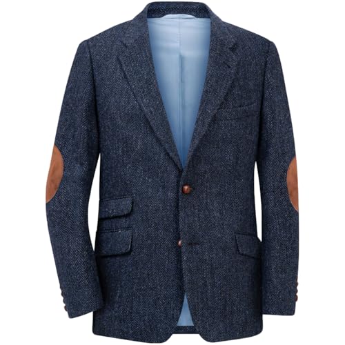 RAJEGAR Cappotti sportivi da uomo in tweed a spina di pesce slim casual con risvolto dentellato misto lana giacche blazer vintage cappotto sposo britannico, Marina Militare, M