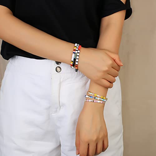 Image of KELITCH Women Stretch Bracelets Pearl Charms Tila Shell Beaded Friendship Bracelet