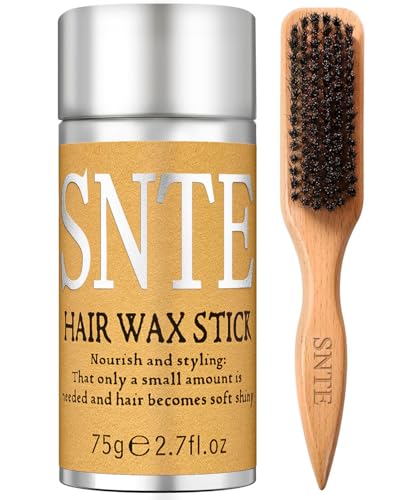 Slick Back Hair Brush, Hair Wax Stick Set - Boar Bristle Brush for Fine to Medium Hairs - Smooth Flyaways, Frizz & Baby Hairs, Sleek Ponytails Buns Updos