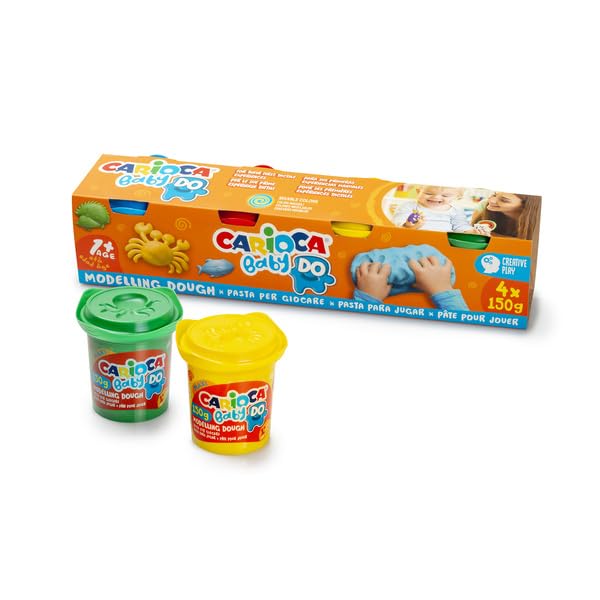 Carioca Pasta de Modelar para Bebé 1+ | Baby Do Plastilina para Niños a partir de 12 Meses | 4 Colores Surtidos | Se Seca al Aire y no Ensucia las Manos | 4 piezas de 150 grs
