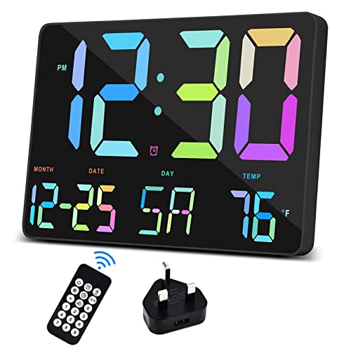 Large Display Digital Wall Alarm Clock with Remote Control, LED Oversized Electric Clock with Date, 12/24H, Adjustable Brightness for Home, Office, Kitchen, School