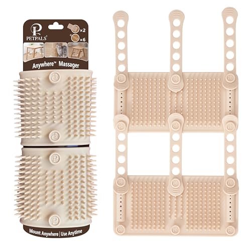 2Pcs PetPals Anywhere Cat Massager with Adjustable Bands and Soft Silicone Bristles, Fits Cat Trees, Furniture & More, Soothing, Easy-to-Clean Grooming Tool for Indoor Cats