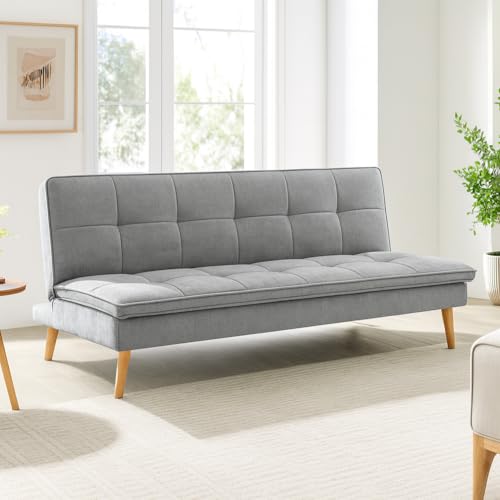 BAKAJI Divano Letto Reclinabile Clic Clac 3 Posti Reclinabile, Rivestimento in Tessuto, Seduta Imbottita ad Alta Densità e Ergonomica, Gambe in Legno, Apertura e Chiusura Facilitata (Grigio)