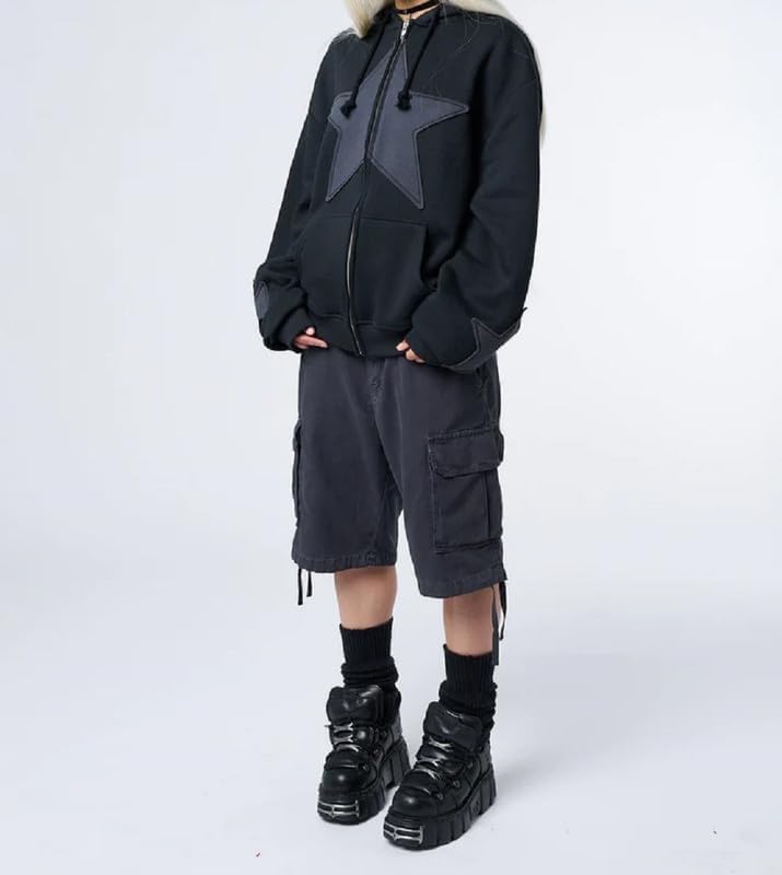 ROAONOCOMO Women Y2K Zip Up Hoodie Star Printed Oversized Sweatshirts Fairy Grunge Graphic Hooded Jacket Harajuku Streetwear - Image 7