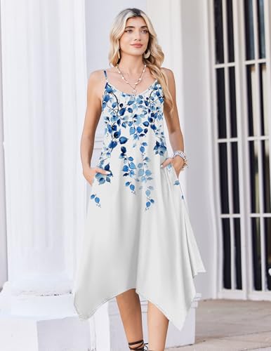 Image of Zeagoo Women Summer Midi Dresses 2026 Hawaiian Bohemian Beach Cover Up Sundress Spaghetti Strap Casual Dress with Pockets