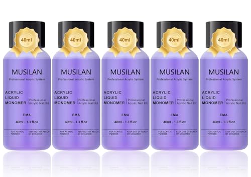 Monomer Acrylic Nail Liquid 5PCS 40ml/1.3fl.oz,Professional Acrylic Liquid Monomer for Acrylic Nails Powder Nails Extension for Nail Art Manicure DIY,Non-Yellowing Monomer-acrylic nail liquid (40ML*5)