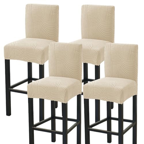 Image of HAOYONG Bar Stool Covers, Stretch Counter Stool Pub Chair Slipcover Washable Counter Height Chair Covers for Kitchen Dining Room Cafe Set of 4 (Beige)