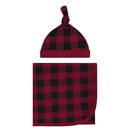 Image of Touched by Nature Unisex Baby Organic Cotton Swaddle Blanket and Headband or Cap, Buffalo Plaid, One Size