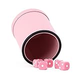Pink Party Leather dice Cups, Including 5 Matching Pink dice - Pink Velvet Interior for Quiet Shakin