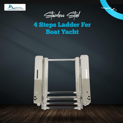MARINE CITY 4-Step Under Platform Telescoping Boat Ladder with Retractable Handrail – 316 Stainless Steel, Rust-Resistant, 400 lbs Capacity, Space-Saving Design for Boat & Yacht
