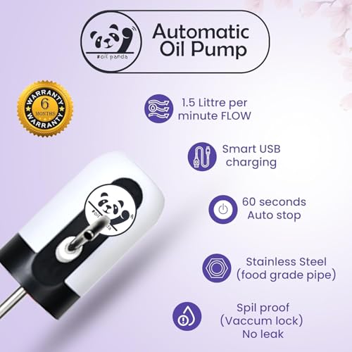 Image of Oil Panda Automatic Stainless Steel Oil Dispenser Pump for 15L Tin | USB Rechargeable Wireless Touch with Flexible Tube | Spill Control Flow | Kitchen Oil Transfer Device | Home & Commercial Use