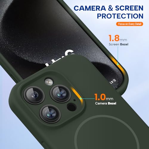 Image of Miracase Magnetic for iPhone 15 Pro Case, [Soft Anti-Scratch Microfiber Lining], Compatible with MagSafe, Liquid Silicone Shockproof Drop Protection Phone Case for 15 Pro, Dark Green