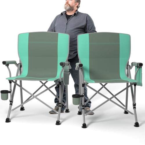 Oversized Camping Chair for Adults Heavy Duty,Heavy Duty Lawn Chair with Side Pockets,Outdoor Camping, Fishing, Beach,Hiking Foldable Camping Chair (2, Grey Light Blue, X-Large)