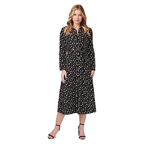 Izabel London Long Sleeve Shirt Dress for Women UK with Button Front, v-Neck Collar and midi Skirt Multi Black Cover