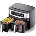 Gidgimo Frigideira de ar de 10 litros sem óleo com cesta dupla, Air Fryer Max de 10 a 12 pessoas, até 230 °C e 60 min, painel de toque, 12 programas, janela visível, máximo de 10 a 12 pessoas, 2800 W