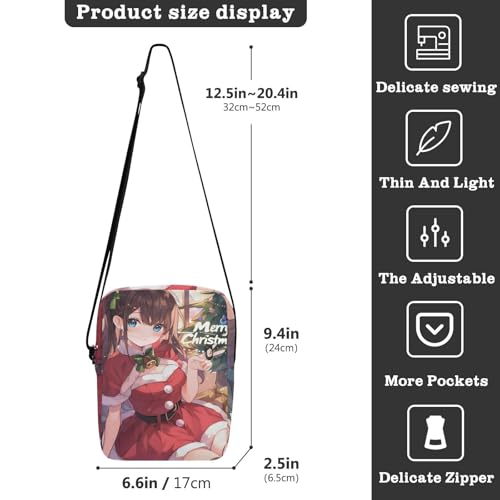Cute Red Christmas Anime Girl mens messenger bag crossbody Crossbody Small Bag For Women Womens Casual Purses Adjustable Strap for Travel work3