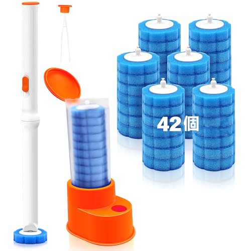 JEHONNトイレブラシ使い捨てと付け替え用 （付替品42個）， ブラシと隠しピンセット，使い捨てトイレブラシシンクバスタブ洗面器モッププール用