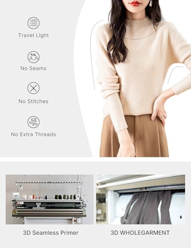 Women's 100% Merino Wool Seamless Sweater Mock Neck First-Line Ready to Wear Long Sleeve Ribbed Knit Pullover2