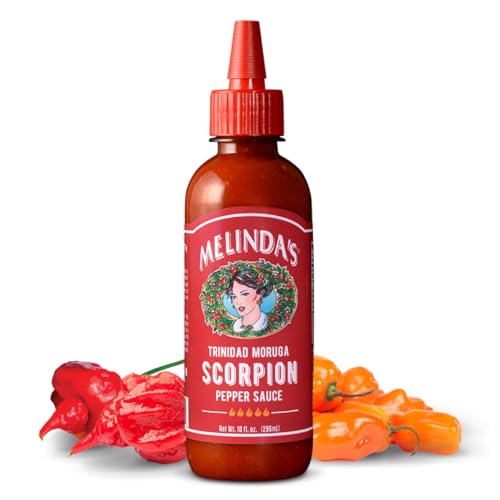 Melinda’s Scorpion Pepper Hot Sauce - Gourmet Scorpion Hot Sauce - Made with Trinidad Moruga Pepper, Carrots, Onion & Lime Juice - Keto, Vegan, Gluten Free - 10oz Squeeze, 1 Pack
