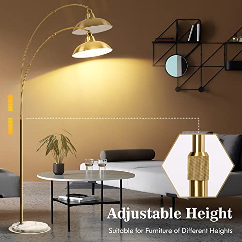 Image of FILIYANO Gold Brass Arc Floor Lamp for Living Room - Mid Century Modern Standing Lamp, Overhanging Floor Lamps, Arch Stand Up Lamp & Floor Light with White Marble Base, Ideal for Bedroom Study Room