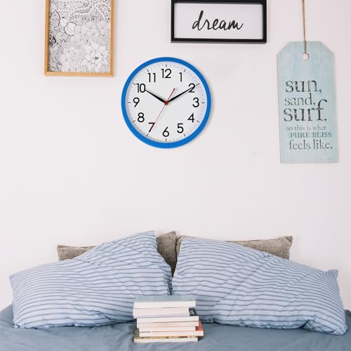 Image of AKCISOT Wall Clock 10 Inch Silent Non-Ticking Modern Clocks Battery Operated - Analog Classic for Office, Home, Bathroom, Kitchen, Bedroom, School, Living Room(Blue)