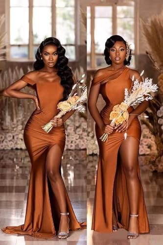 One Shoulder Mermaid Bridesmaid Dresses for Wedding Long Prom Dresses Bodycon Formal Party Gowns with Slit2