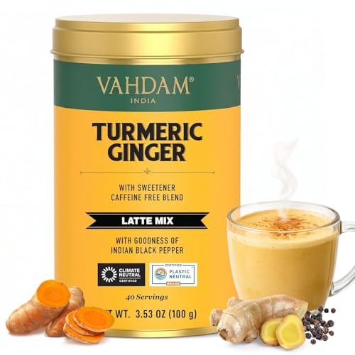 VAHDAM Golden Milk en Polvo – Mezcla de Cúrcuma y Jengibre (100g, 40 Tazas) | Bebida Sin Cafeína con Ingredientes 100% Naturales | Preparación Caliente o Fría