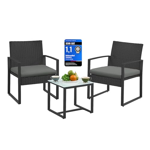 SONGMICS Balkonmöbel, Gartenmöbel-Set, aus PE-Polyrattan, Lounge-Set, Tisch und 2 Stühle, Terrassenmöbel, einfache Montage, Outdoor, für Terrasse, Balkon, Garten, schwarz-grau GGF010G05 1