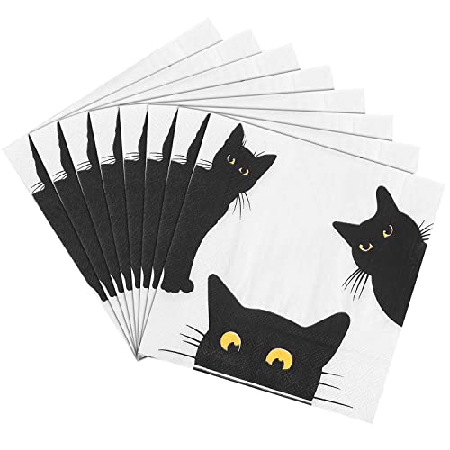 Quera Halloween-Einweg-Papierservietten, Partyzubehör, Halloween-Papierservietten, schwarze Katze, Cocktailservietten, perfekt für Halloween, Geschenke, 16.5x16.5 cm, 50 Stück Cover