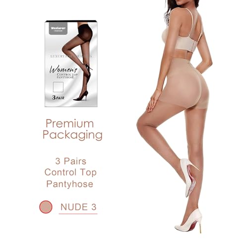 Image of Weziarer Women's Sheer Tights with Reinforced Toes Control Top Pantyhose 20D-3pairs