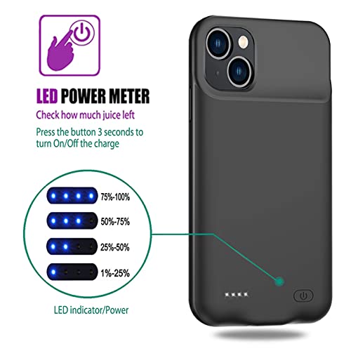 Battery Case For Iphone 14, 7000Mah Slim Portable Rechargeable Smart Protective Battery Pack Cover Power Bank Charging Case Compatible With Iphone 14 (6.1 Inch) Extended Battery Charger Case (Black) #TOP4