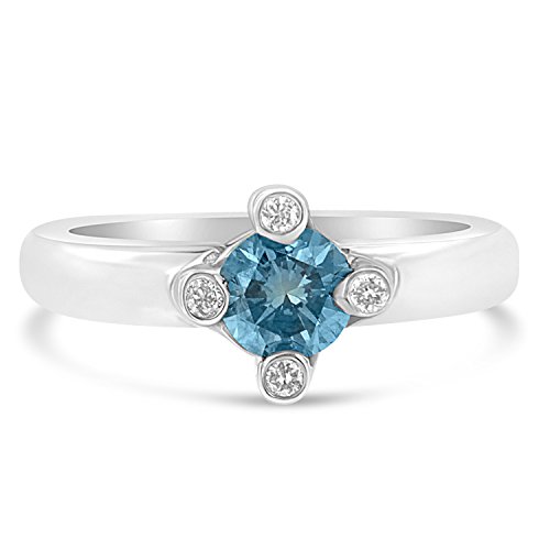 Original Classics 14K White Gold 3/4 Cttw Blue & White Diamond Bezel-Prong Modern Alternative Engagement or Fashion Ring (Enhanced Blue & H-I Color, SI1-SI2 Clarity) - Size 7-1/2