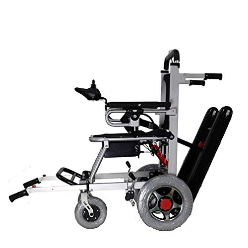 Electric Wheelchair, Indoor and Outdoor Stair Lift, Foldable Lightweight Heavy Duty Lithium Battery Electric Power Wheelchair (Silver),can Climb Up and Down Stairs