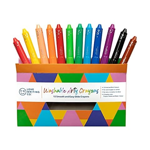 Love Writing Co. 12 Washable Crayons for Kids - 3in1 Twistable Crayons, Colour as Pastels and Watercolours | Easy Grip & Glide Crayons For Toddlers, Safe & Non-Toxic Cover