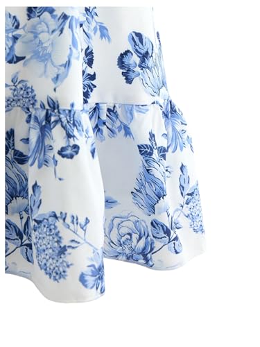 Girl's Floral Bowknot Back A Line Dresses Square Neck Puff Sleeve Smocked Vacation Short Dress3