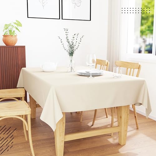 Image of Encasa XO Dining Table Cover Cloth for 6 to 8 Seater | 140x230 cm Cotton Canvas Rectangular Table Cloth | Machine Washable Tablecloth for Indoor & Outdoor Use - Natural Solid Color